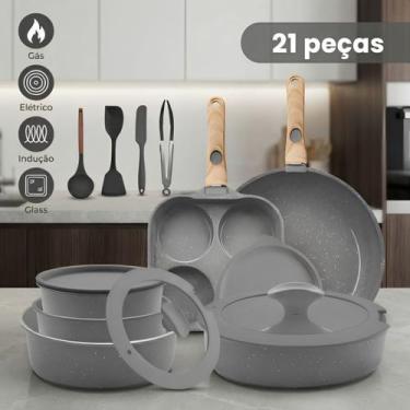 Imagem de Jogo Antiaderente Cerâmica 21 Peças Com Cabo Removível Forno Indução G
