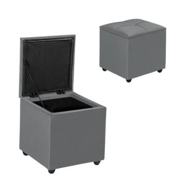 Imagem de Baú Banqueta Porta Objetos Puff Texas com Sapateira e Pés Revestido em Veludo Cinza TB Ecommerce