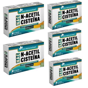 Imagem de Kit 5x NAC N-Acetil Cisteína 600mg 5x30 cps Flora Nativa-Unissex