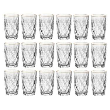Imagem de Jogo 18 Copos Altos Diamante Vidro 350ml Cerveja Suco Bar - Lyor