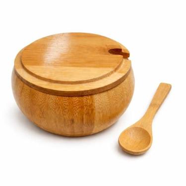 Imagem de Açucareiro Bambu 300g com Tampa e Colher Porta Colher - Design Elegant