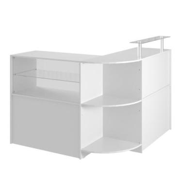 Imagem de Balcão Caixa Com Vitrine e Prateleira de Vidro Em L Modelo New 134+134