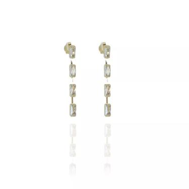 Imagem de Brinco Floratta Joias Corrente de Zircônias Banhado em Ouro 18K 3CM Dourado Hipoalergên...