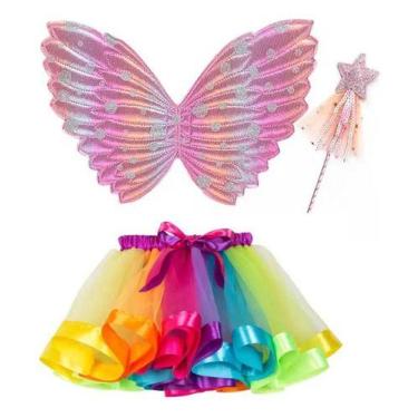Imagem de Fantasia Borboleta Fada Arco Íris Unicórnio Asas Carnaval Desenho do t
