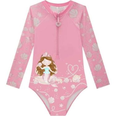 Imagem de Maio Manga Longa Sereia Malha Dry UV Infanti, Rosa, 2 anos