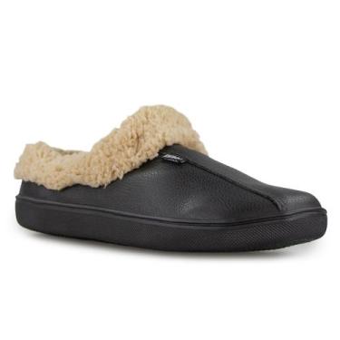 Imagem de Pantufa de couro forrada em lã sintética Rest Good Ref.:23200, Preto, 