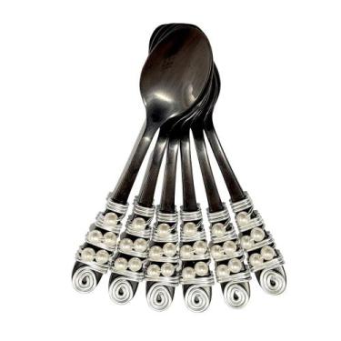 Imagem de Conjunto de 6 Colheres de Café Inox Preto Cabo Bordado Perolas - Laris