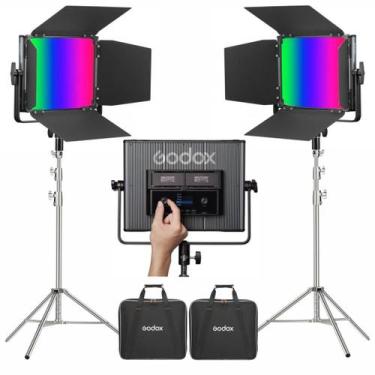 Imagem de Kit 2 Iluminador Led Godox Ldx50r 65w Rgb Com Abas + Tripé Inox