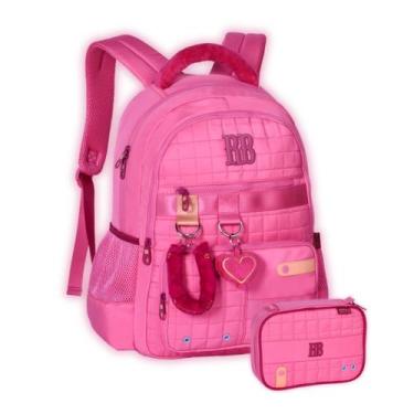 Imagem de Kit Mochila Rebecca Bonbon Costas Escolar Pelúcia Estojo Box, Rosa