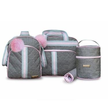 Imagem de Kit Bolsa Maternidade 4 Peças Mescla Bolsa Grande + Mochila + Frasquei