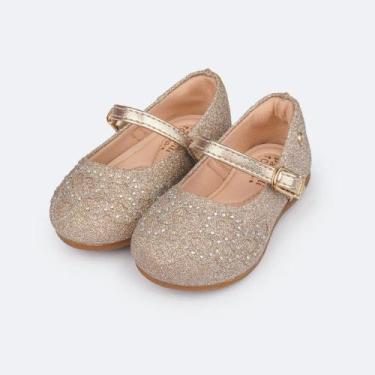 Imagem de Sapato Infantil Pampili Mini Angel Corações Strass Dourado, 19