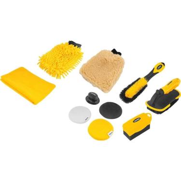 Imagem de Kit de Limpeza Automotiva com 10 Peças para Detalhamento Completo com Luva Microfibra Escovas Toalha e Esponjas Vonder
