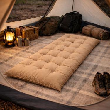 Imagem de Colchonete Futon Espreguiçadeira 170x60 Multiuso Almofada Grande para Chão e Sofá Bege OEM
