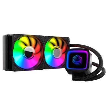 Imagem de Water Cooler Tundra Black Vulcan 240mm Argb com Radiador em Alumínio e Base em Cobre Preto Pcyes