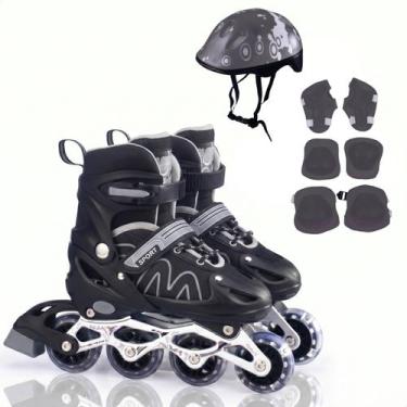 Imagem de Patins Infantil Ajustável Roller Kit Proteção Completo - Atentu, Preto