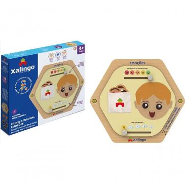 Imagem de Painel Sensorial Educativo Emoções em Madeira Reflorestada 18 Peças Amarelo Xalingo Brinquedos