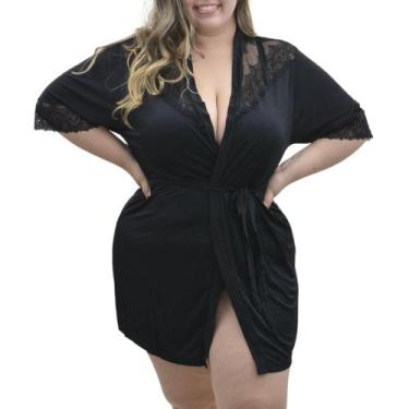 Imagem de Robe em Liganete Plus Size Vi Lingerie ., 48, Preto