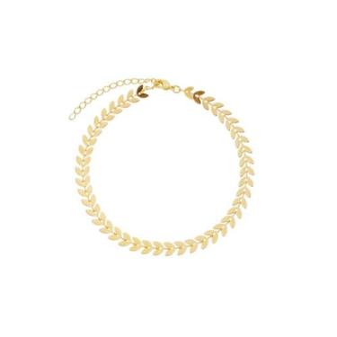 Imagem de Tornozeleira folhas lisas banhada a ouro 6mm - 21cms + 5cm extensor - 