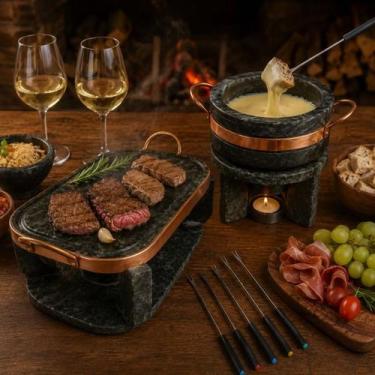 Imagem de Chapa De Pedra Gourmet Fondue 31cm + Panela 800ml + Rechauds - A PANEL