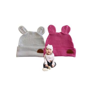 Imagem de Kit 2 Touca Para Bebê Infantil - 100% Algodão Cor Bege e Rosa - Vanete
