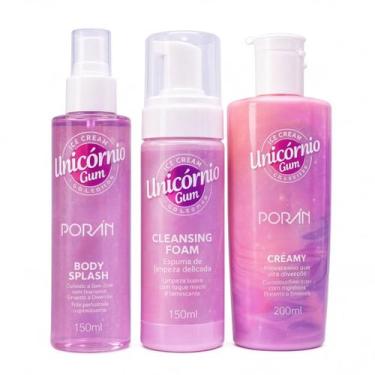 Imagem de Kit Porán Unicórnio Ice Cream Gum Body Splash 160ml Espuma Limpeza 180