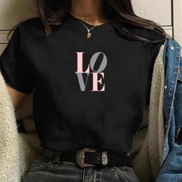 Imagem de Camiseta feminina algodao love rosa