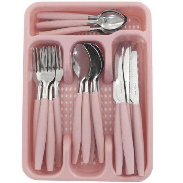 Imagem de Jogo De Talheres Caprese 25 Peças Rosa Soft Fratelli Inox