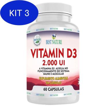 Imagem de Kit 3 Vitamina D3 2.000Ui 60Cp Gelatina Vegetal Vegana Best Nature
