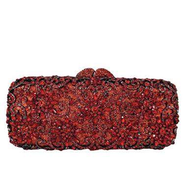 Imagem de Bolsas femininas de cristal de flor brilhante para festas formais com strass, Vermelho, Small