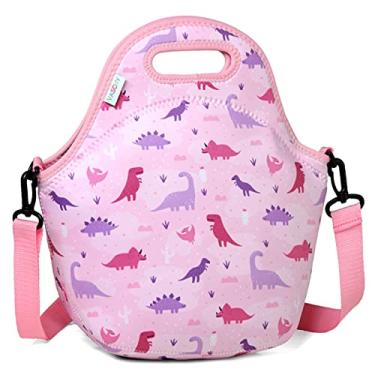Imagem de Lancheira para meninas, VASCHY Bolsa de Almoço Leve Neoprene para Criança Menino Menina para Escola Creche Jardim de Infância,Dinossauro rosa