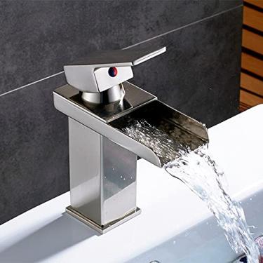 Imagem de Waterfall Black Bacia Mais Alta Lavatório Armário de Banheiro Torneira de Banheiro Tinta Preta Torneira de Furo Único, Níquel, Short B, China