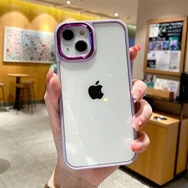 Imagem de Capa de telefone de lente de cor doce sólida transparente para iPhone 12 11 13 14 Pro Max X XR XS Mini 7 8 Plus 6 SE Capa de proteção de acrílico rígido, roxo, para iPhone 12Pro Max