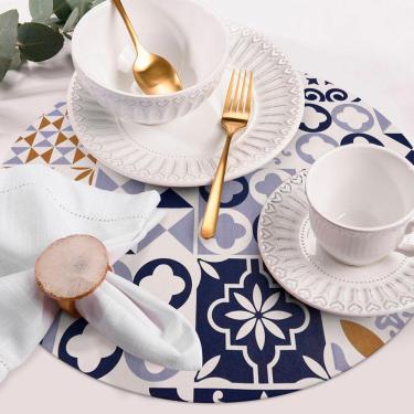 Imagem de 6 Jogo Americano Redondo PVC Mesa Posta Azulejo Lisboa