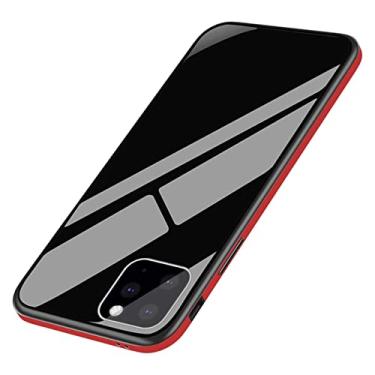 Imagem de HAODEE Capa transparente para iPhone 12 Pro Max, moldura de metal traseira de vidro temperado transparente fina à prova de choque capa protetora anti-riscos para iPhone 12 Pro Max 6,7 polegadas (cor: vermelho)