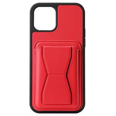 Imagem de Capa de cartão de inserção de suporte de PU de cor sólida para iPhone 13 12 11Pro Max Mini X Xs XR 7 8 Plus SE2020 Capa de telefone dobrável à prova de choque, vermelha, para iPhone XS MAX