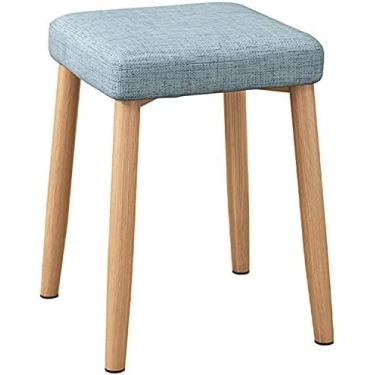 Imagem de KRASS Banqueta de molho de imitação de madeira maciça, banqueta de mesa de jantar acolchoada, pernas de banco de aço redonda, com almofadas de pé antiderrapantes, fácil de montar, azul, Collector88