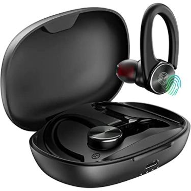 Imagem de TTQ Fones de ouvido sem fio, fones de ouvido Bluetooth 80 horas de reprodução com estojo de carregamento sem fio e ganchos de ouvido à prova d'água com microfone para esportes, iOS, Android, TV,