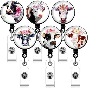 Imagem de 6 peças de bobinas de crachá de vaca de Natal bonito e retrátil, crachás de enfermeira com clipe de etiqueta de nome, clipe de crachá engraçado para crachá de identificação, enfermeira, professor, estudante