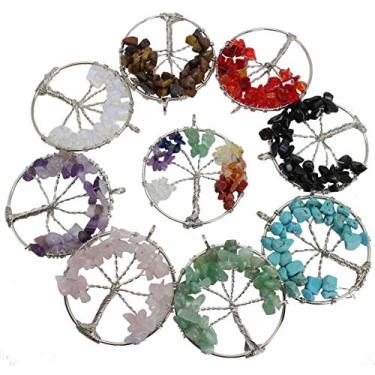 Imagem de Pamir Tong 2 polegadas 9 peças Pedra preciosa Chakra Cristal Árvore da Vida Pingente de pedra cura para colar brinco fabricação de joias MCG19