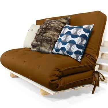 Imagem de Sofa Cama Casal Futon Oriental Caramelo Com Madeira Maciça - R9 Design
