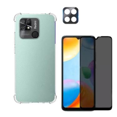 Imagem de Capa Capinha Anti Impacto, Película Privacidade Anti Espionagem e Película Proteção Lente da Câmera Para Redmi 10a - (Hard Glass Store)