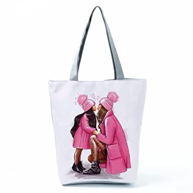 Imagem de Bolsas femininas afro douradas impressas bolsa de ombro moda bonita bolsa de compras ecológica portátil bolsa de praia de alta capacidade, Hl3049