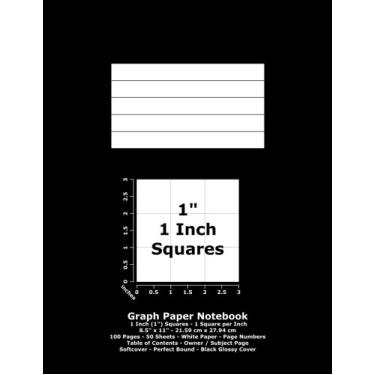 Imagem de Caderno de papel gráfico: quadrados de 1 polegada (2,5 cm) - 8,5" x 11" - 21,59 cm x 27,94 cm - 100 páginas - 50 folhas - papel branco - números de página - índice - capa preta brilhante