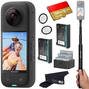 Imagem de insta360 Kit de câmera de ação 360 à prova d'água X3 inclui 2 baterias extras, carregador, bastão de selfie invisível, protetor de lente e cartão de memória de 128 GB preto