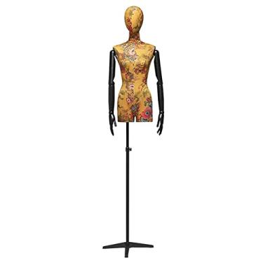 Imagem de Female Mannequin Torso Corpo de torso de manequim feminino, manequins de meio corpo de altura ajustável com braços de madeira, adereços de modelo de loja de noivas para exibição realista de roupas (C