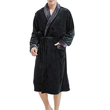 Imagem de Roupão de banho masculino quente felpudo longo aconchegante macio roupão de banho casacos de banho inverno plus size roupão de lã camisola de lã, Cinza, G