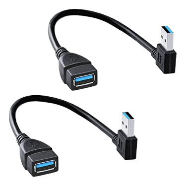 Imagem de Cabo de extensão Oxsubor SuperSpeed USB 3.0 macho para fêmea 2 peças Ângulo esquerdo e direito (20 cm, 8 pol.)