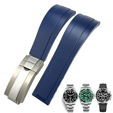 Imagem de DFAMIN 20mm 21mm Pulseira de borracha para Rolex Daytona Submariner GMT Yacht-Master OYSTERFLEX Pulseira de silicone com fivela de implantação (Cor: fecho brilhante azul, tamanho: 21mm)
