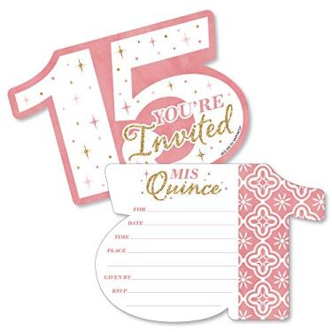 Imagem de Big Dot of Happiness Mis Quince Anos – Convites de preenchimento em forma – Cartões de convite para festa de aniversário de 15 anos com envelopes – Conjunto de 12