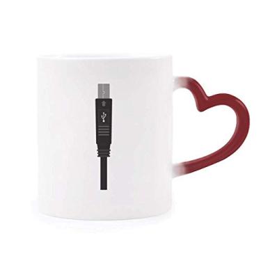 Imagem de Cabo de carregamento preto, padrão de plugue USB, caneca sensível ao calor, copo de grés que muda de cor vermelha